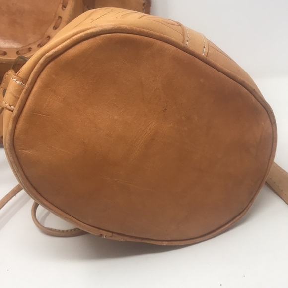 Leather Tooled Vintage Small Bucket Bag - Picture 5 of 6